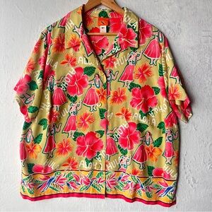 Hearts of Palm Floral Shirt with Pink and Green
